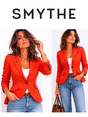 Smythe Linen Blazer Coral Orange Tailored Careercore Jacket Size 4